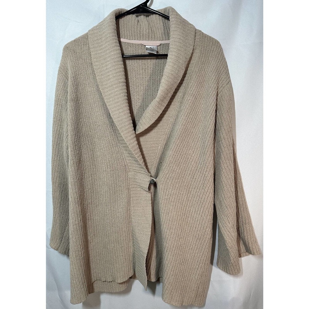 Natori Medium Cardigan Beige Cream 3/4 Sleeves Ball Closure Very Soft